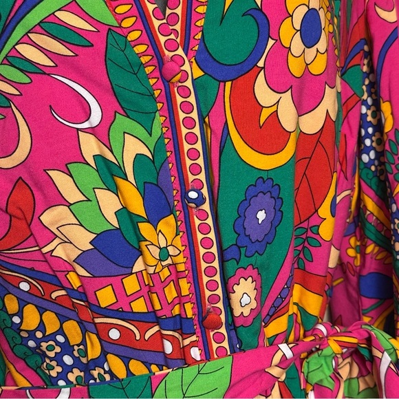 Adrianna Papell Long Sleeve Retro Printed A Line Dress In Pink Multi Size 8 NWT - Picture 8 of 16